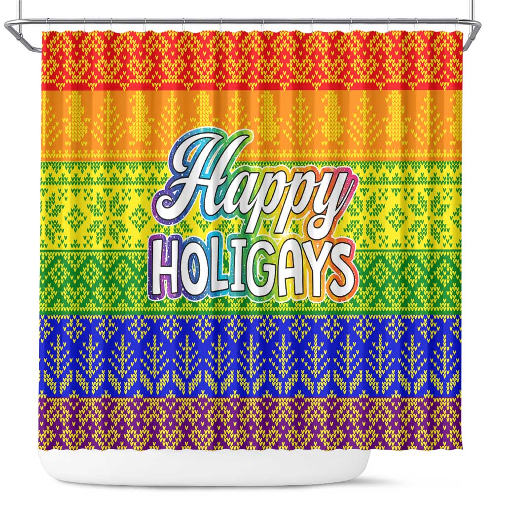 LGBT Gay Pride Happy Holigays Christmas Shower Curtain Xmas Holiday Patterns - Wonder Print Shop