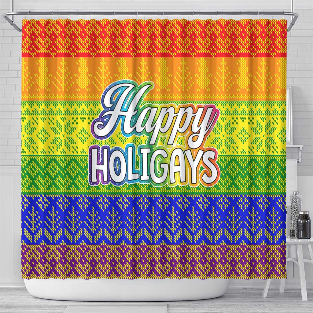LGBT Gay Pride Happy Holigays Christmas Shower Curtain Xmas Holiday Patterns - Wonder Print Shop