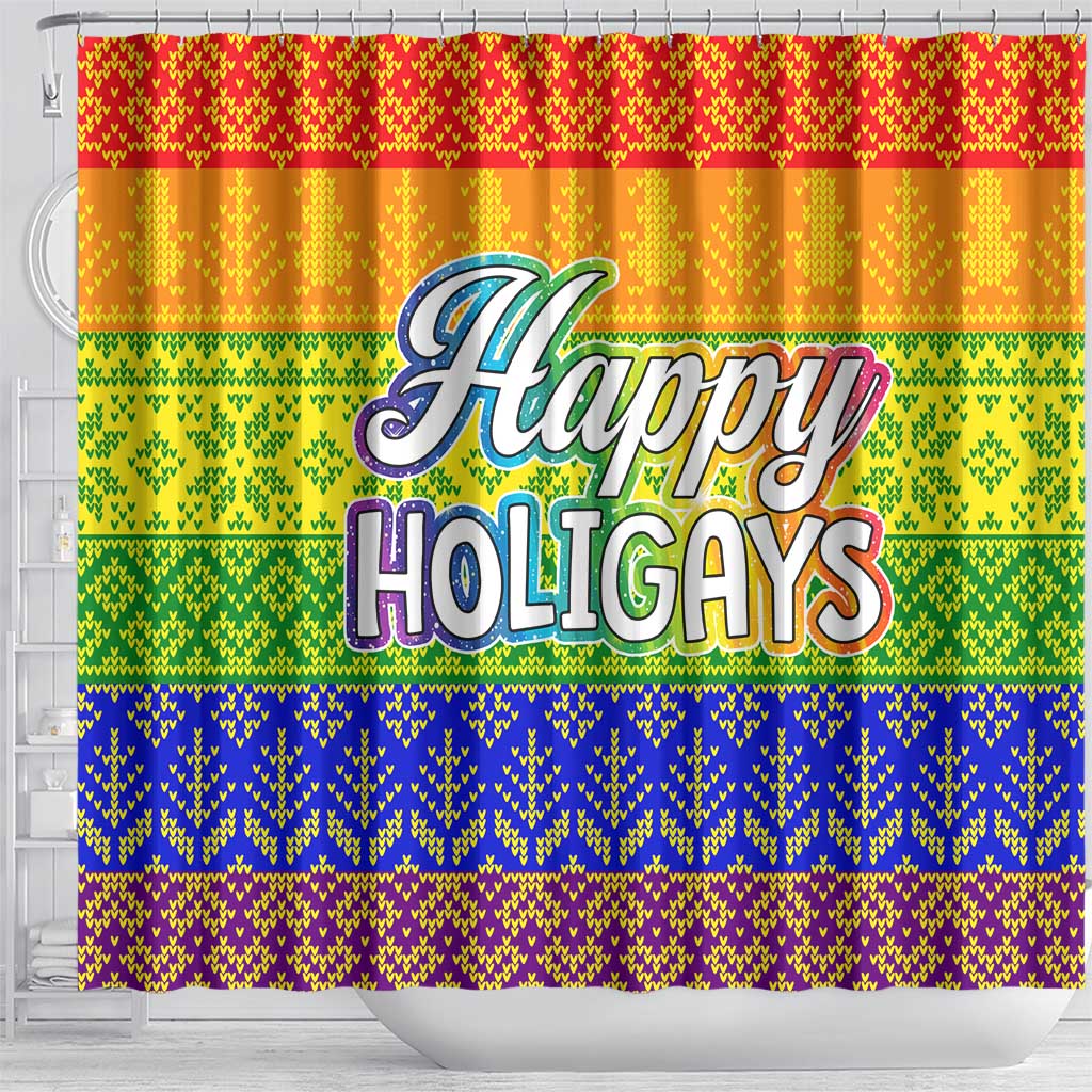 LGBT Gay Pride Happy Holigays Christmas Shower Curtain Xmas Holiday Patterns - Wonder Print Shop