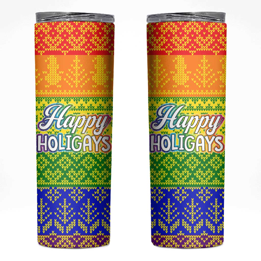 LGBT Gay Pride Happy Holigays Christmas Skinny Tumbler Xmas Holiday Patterns - Wonder Print Shop