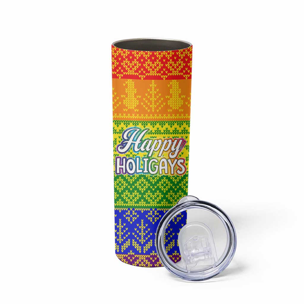 LGBT Gay Pride Happy Holigays Christmas Skinny Tumbler Xmas Holiday Patterns - Wonder Print Shop