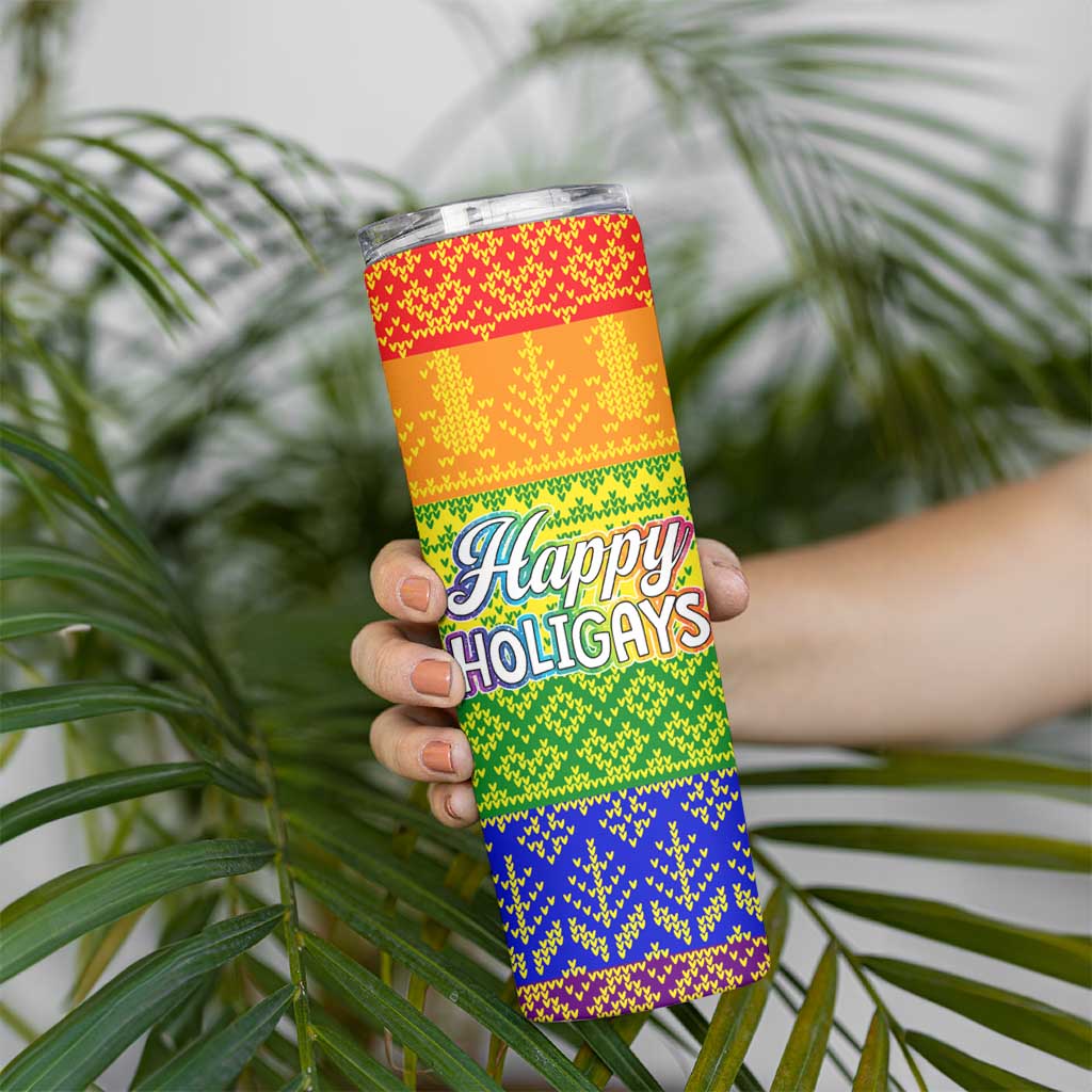 LGBT Gay Pride Happy Holigays Christmas Skinny Tumbler Xmas Holiday Patterns - Wonder Print Shop