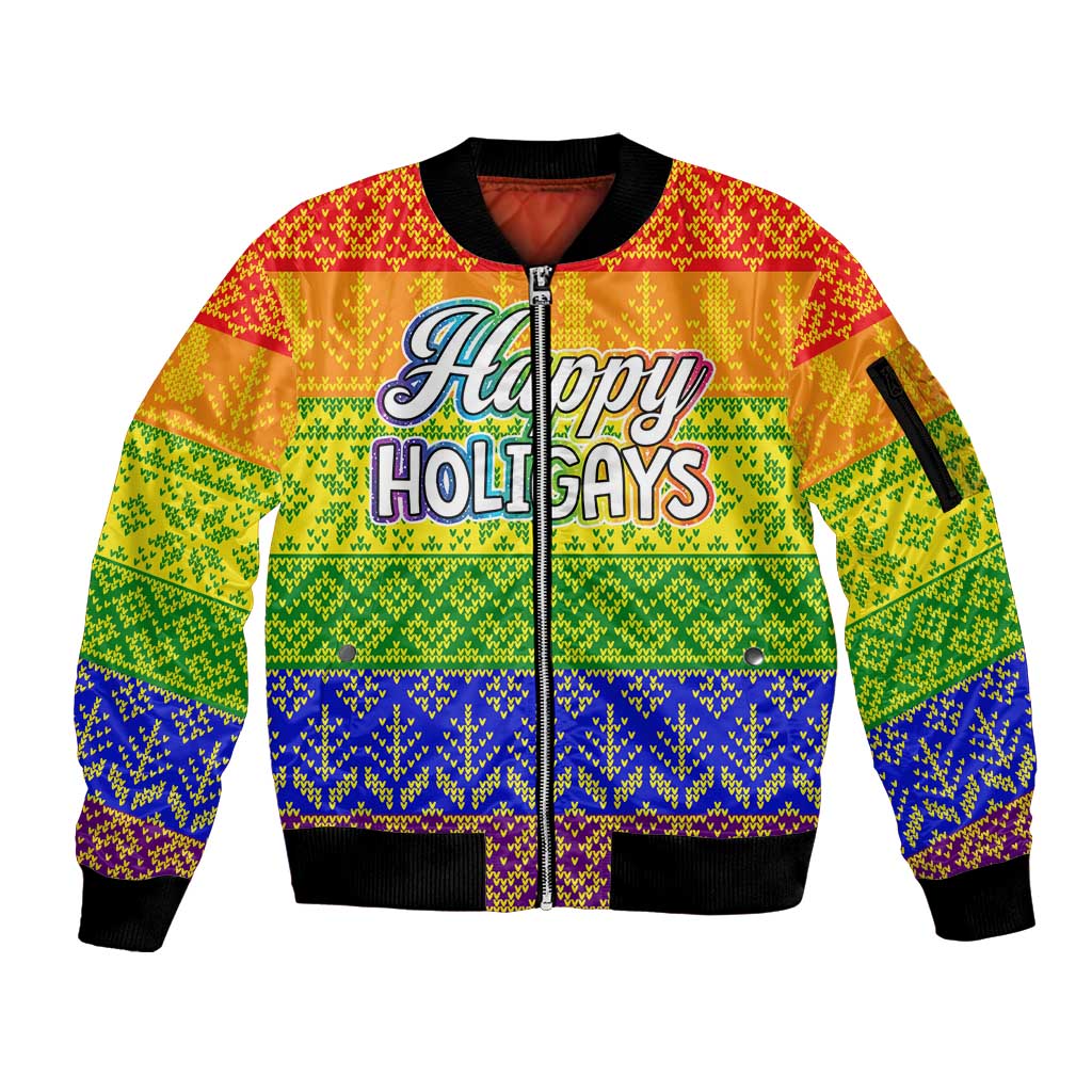 LGBT Gay Pride Happy Holigays Christmas Sleeve Zip Bomber Jacket Xmas Holiday Patterns - Wonder Print Shop