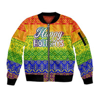 LGBT Gay Pride Happy Holigays Christmas Sleeve Zip Bomber Jacket Xmas Holiday Patterns - Wonder Print Shop