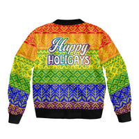 LGBT Gay Pride Happy Holigays Christmas Sleeve Zip Bomber Jacket Xmas Holiday Patterns - Wonder Print Shop