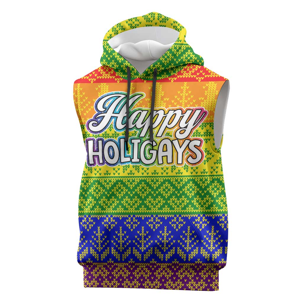 LGBT Gay Pride Happy Holigays Christmas Sleeveless Hoodie Xmas Holiday Patterns - Wonder Print Shop