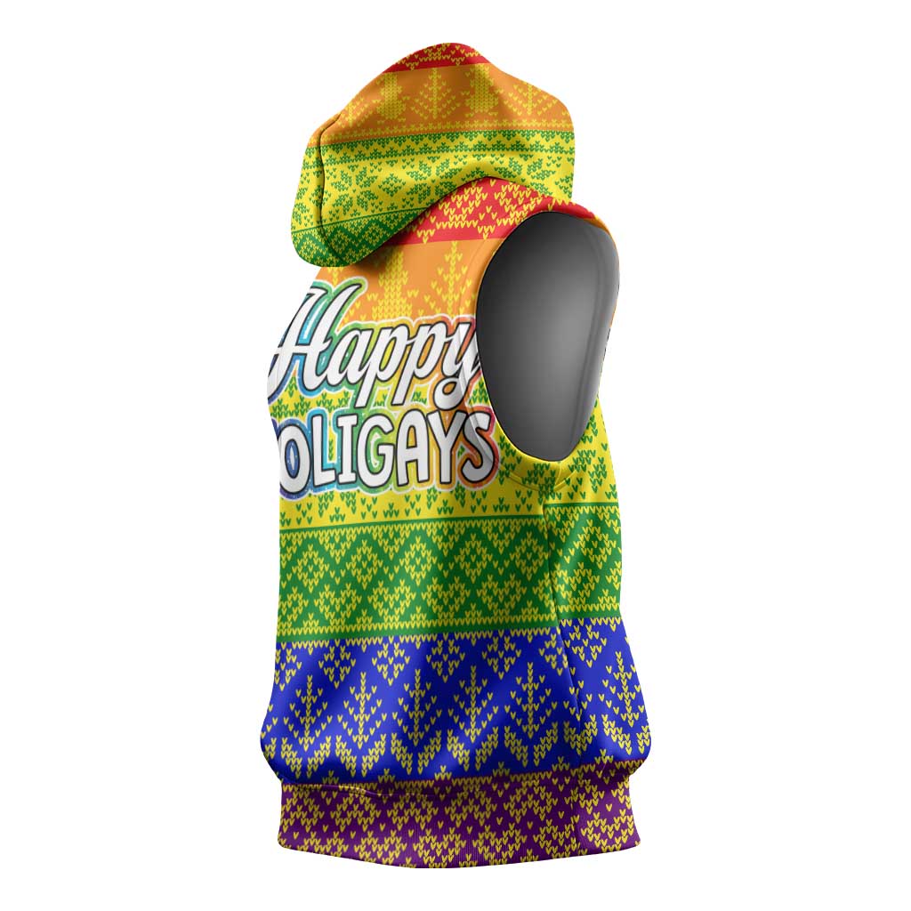 LGBT Gay Pride Happy Holigays Christmas Sleeveless Hoodie Xmas Holiday Patterns - Wonder Print Shop