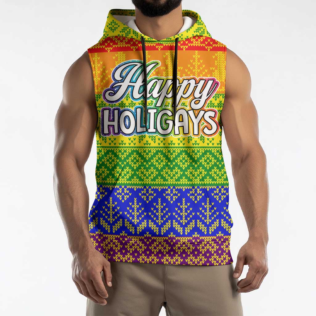 LGBT Gay Pride Happy Holigays Christmas Sleeveless Hoodie Xmas Holiday Patterns - Wonder Print Shop
