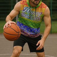 LGBT Gay Pride Happy Holigays Christmas Sleeveless Hoodie Xmas Holiday Patterns - Wonder Print Shop