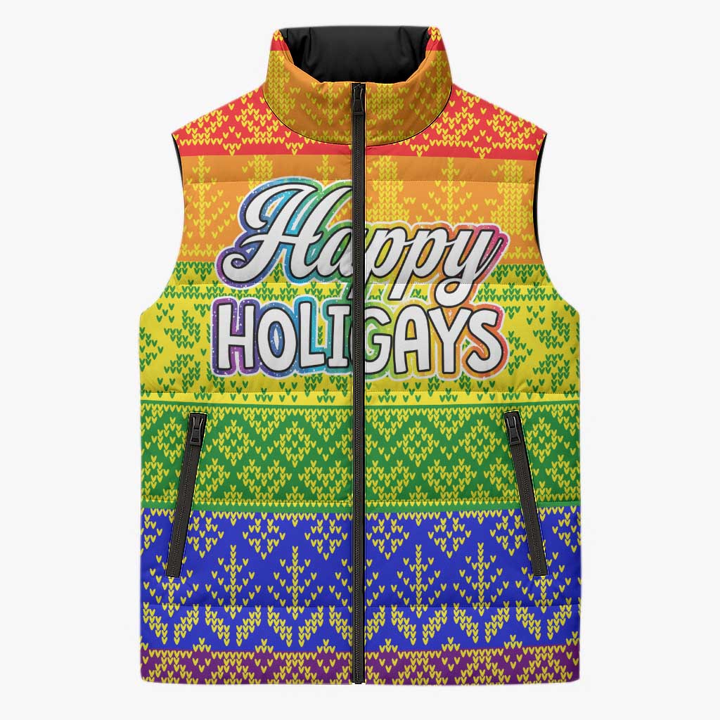 LGBT Gay Pride Happy Holigays Christmas Sleeveless Puffer Jacket Xmas Holiday Patterns - Wonder Print Shop