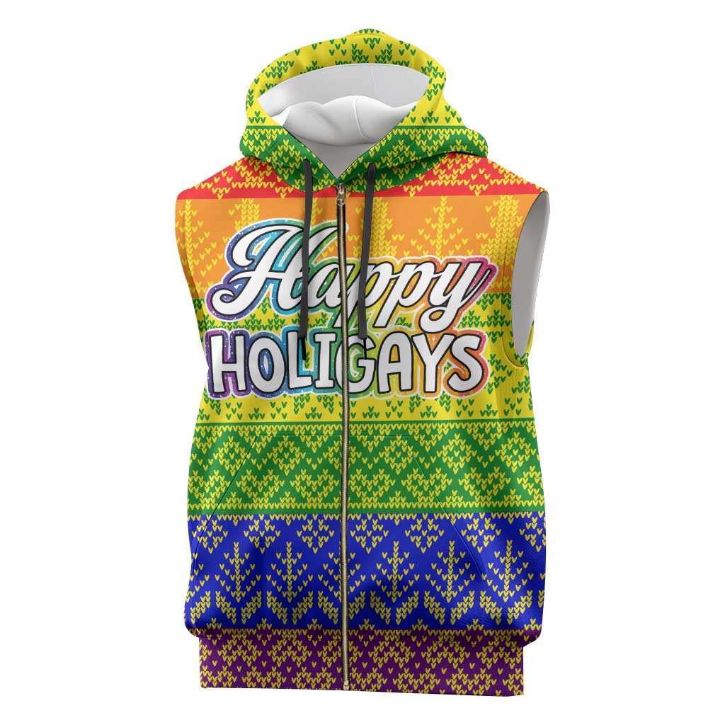 LGBT Gay Pride Happy Holigays Christmas Sleeveless Zip Hoodie Xmas Holiday Patterns - Wonder Print Shop