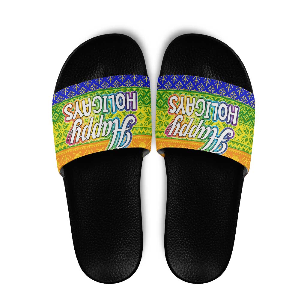 LGBT Gay Pride Happy Holigays Christmas Slide Sandals Xmas Holiday Patterns - Wonder Print Shop