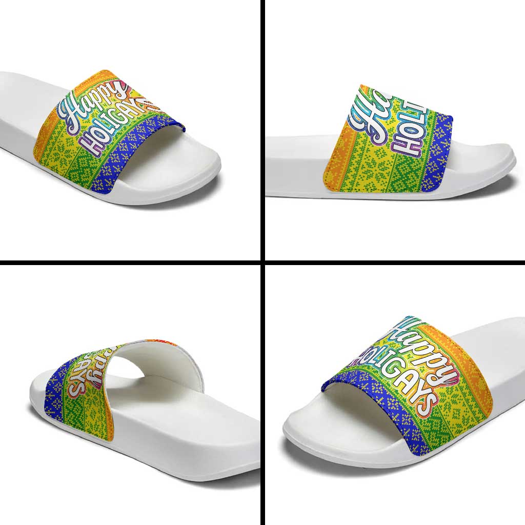 LGBT Gay Pride Happy Holigays Christmas Slide Sandals Xmas Holiday Patterns - Wonder Print Shop