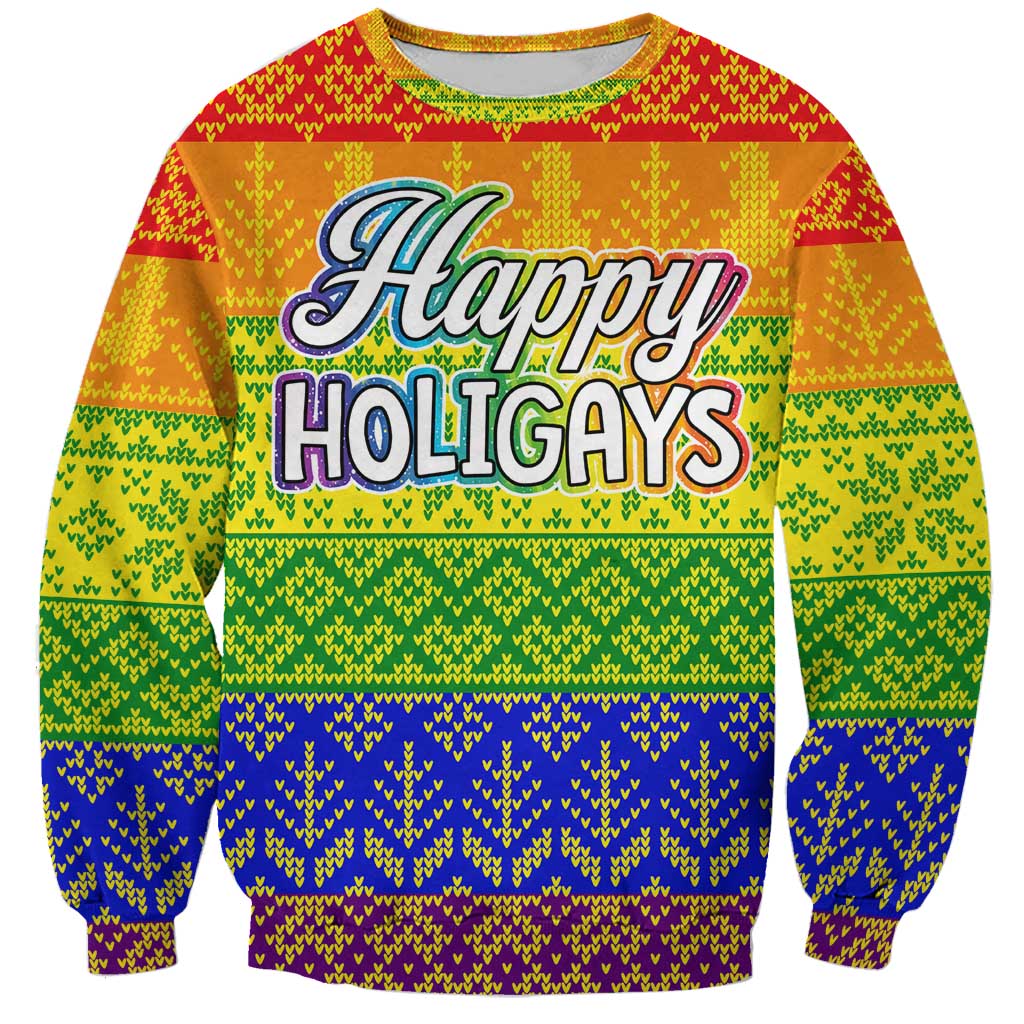 LGBT Gay Pride Happy Holigays Christmas Sweatshirt Xmas Holiday Patterns - Wonder Print Shop