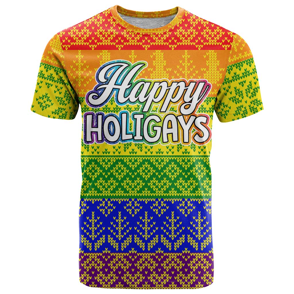LGBT Gay Pride Happy Holigays Christmas T Shirt Xmas Holiday Patterns - Wonder Print Shop
