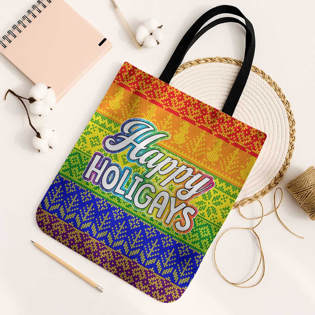 LGBT Gay Pride Happy Holigays Christmas Tote Bag Xmas Holiday Patterns - Wonder Print Shop