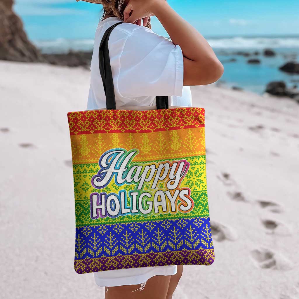 LGBT Gay Pride Happy Holigays Christmas Tote Bag Xmas Holiday Patterns - Wonder Print Shop