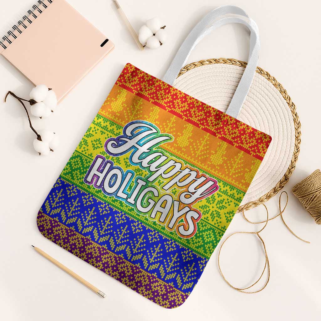 LGBT Gay Pride Happy Holigays Christmas Tote Bag Xmas Holiday Patterns - Wonder Print Shop