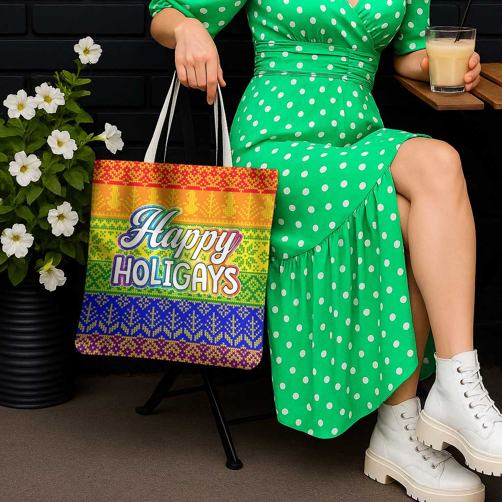 LGBT Gay Pride Happy Holigays Christmas Tote Bag Xmas Holiday Patterns - Wonder Print Shop