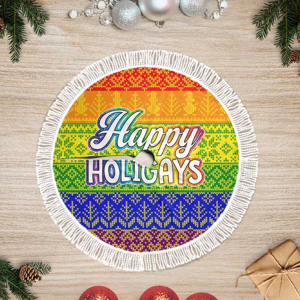 LGBT Gay Pride Happy Holigays Christmas Tree Skirt Xmas Holiday Patterns - Wonder Print Shop