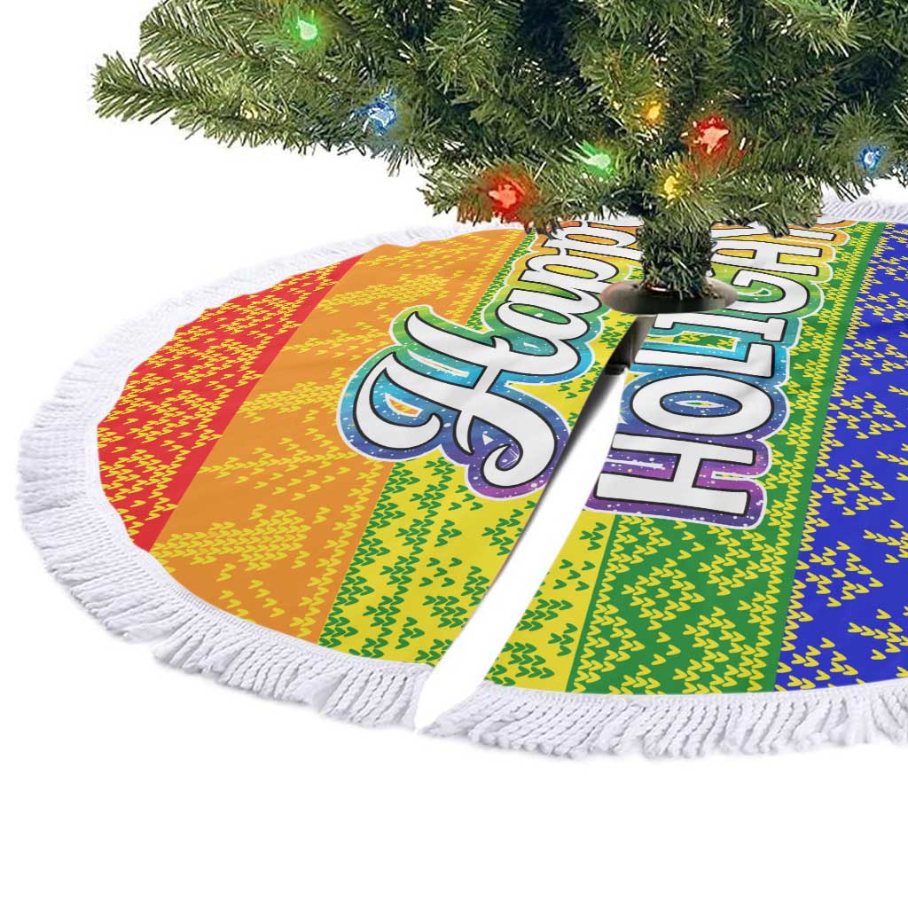 LGBT Gay Pride Happy Holigays Christmas Tree Skirt Xmas Holiday Patterns - Wonder Print Shop