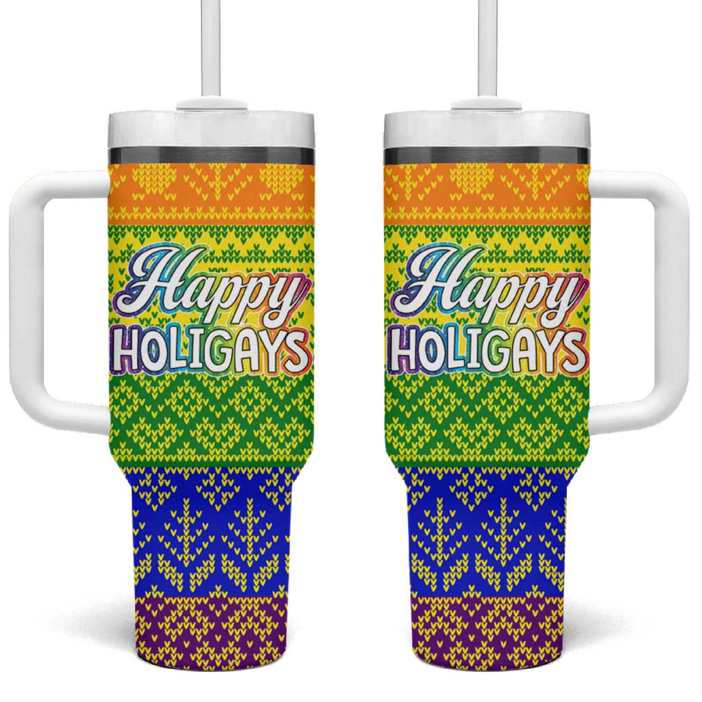LGBT Gay Pride Happy Holigays Christmas Tumbler With Handle Xmas Holiday Patterns - Wonder Print Shop