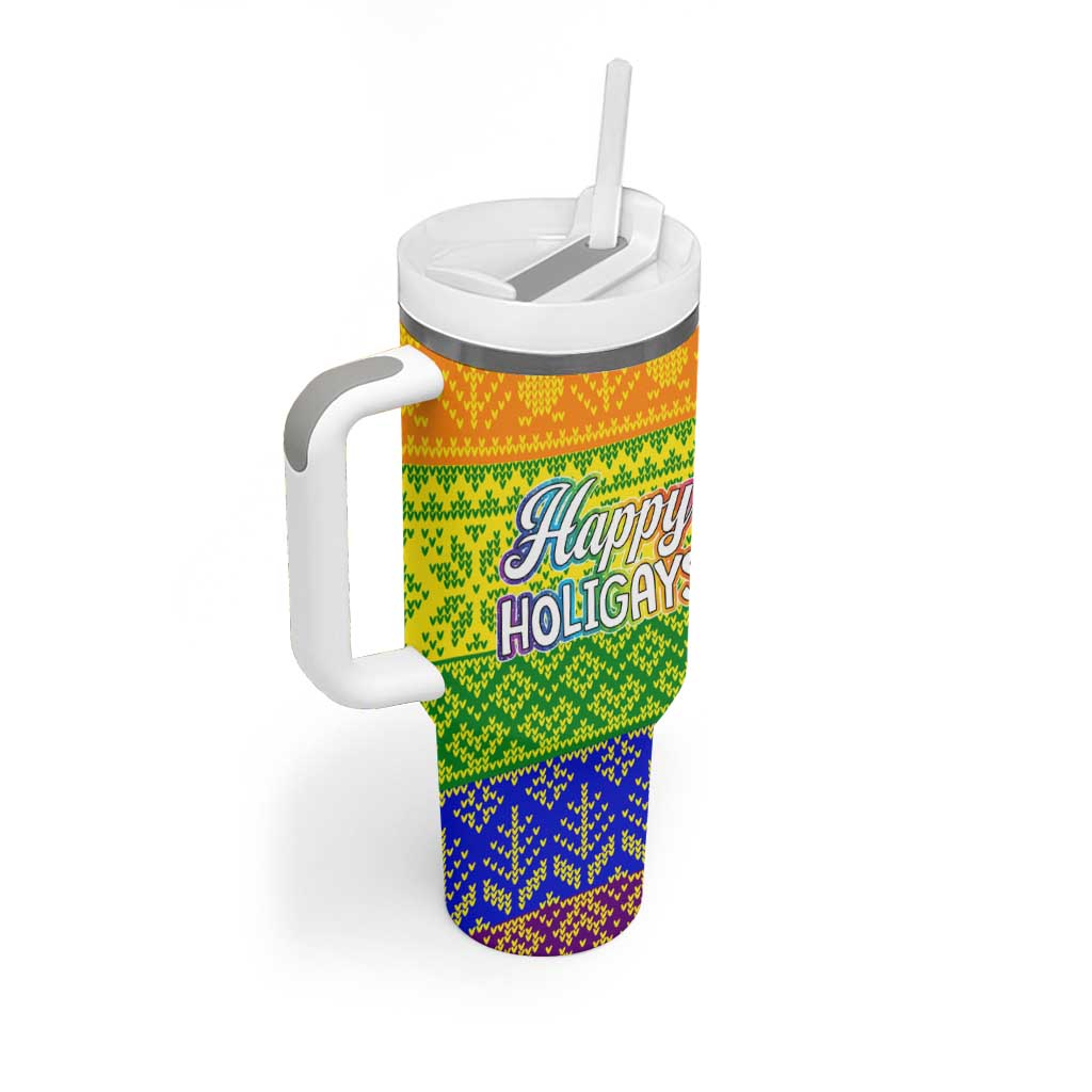 LGBT Gay Pride Happy Holigays Christmas Tumbler With Handle Xmas Holiday Patterns - Wonder Print Shop
