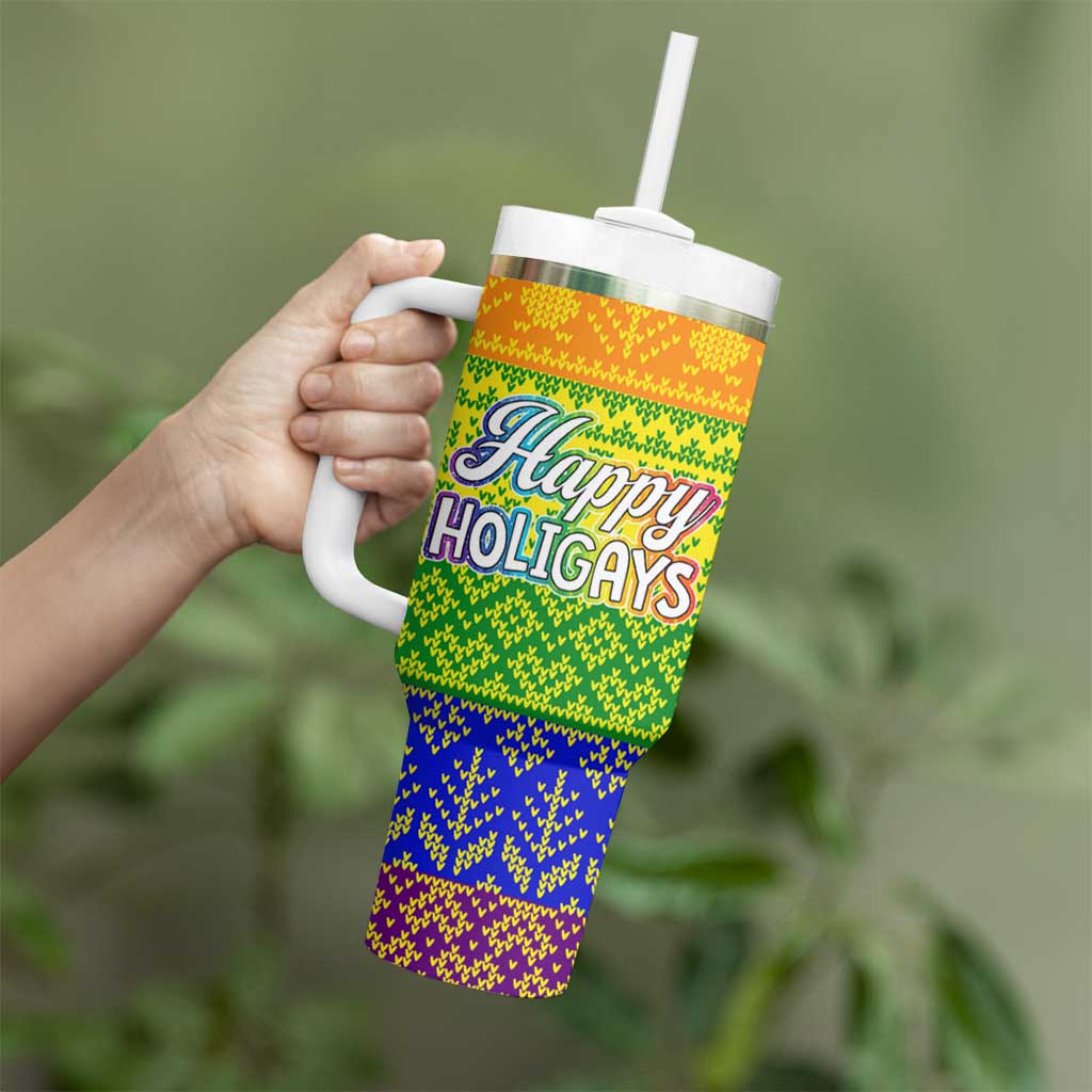 LGBT Gay Pride Happy Holigays Christmas Tumbler With Handle Xmas Holiday Patterns - Wonder Print Shop
