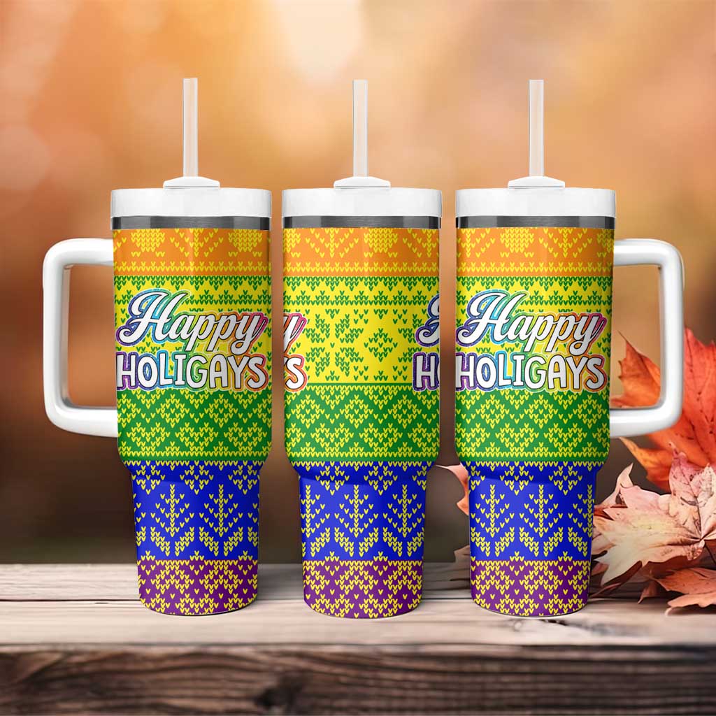 LGBT Gay Pride Happy Holigays Christmas Tumbler With Handle Xmas Holiday Patterns - Wonder Print Shop