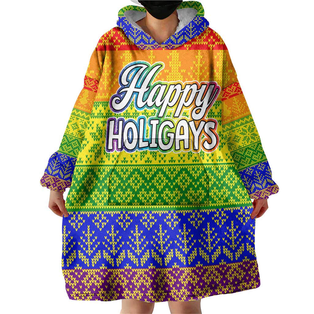 LGBT Gay Pride Happy Holigays Christmas Wearable Blanket Hoodie Xmas Holiday Patterns - Wonder Print Shop