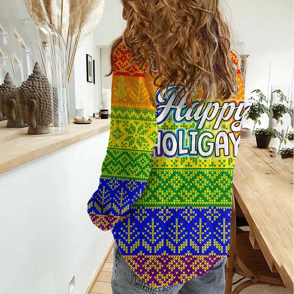 LGBT Gay Pride Happy Holigays Christmas Women Casual Shirt Xmas Holiday Patterns - Wonder Print Shop