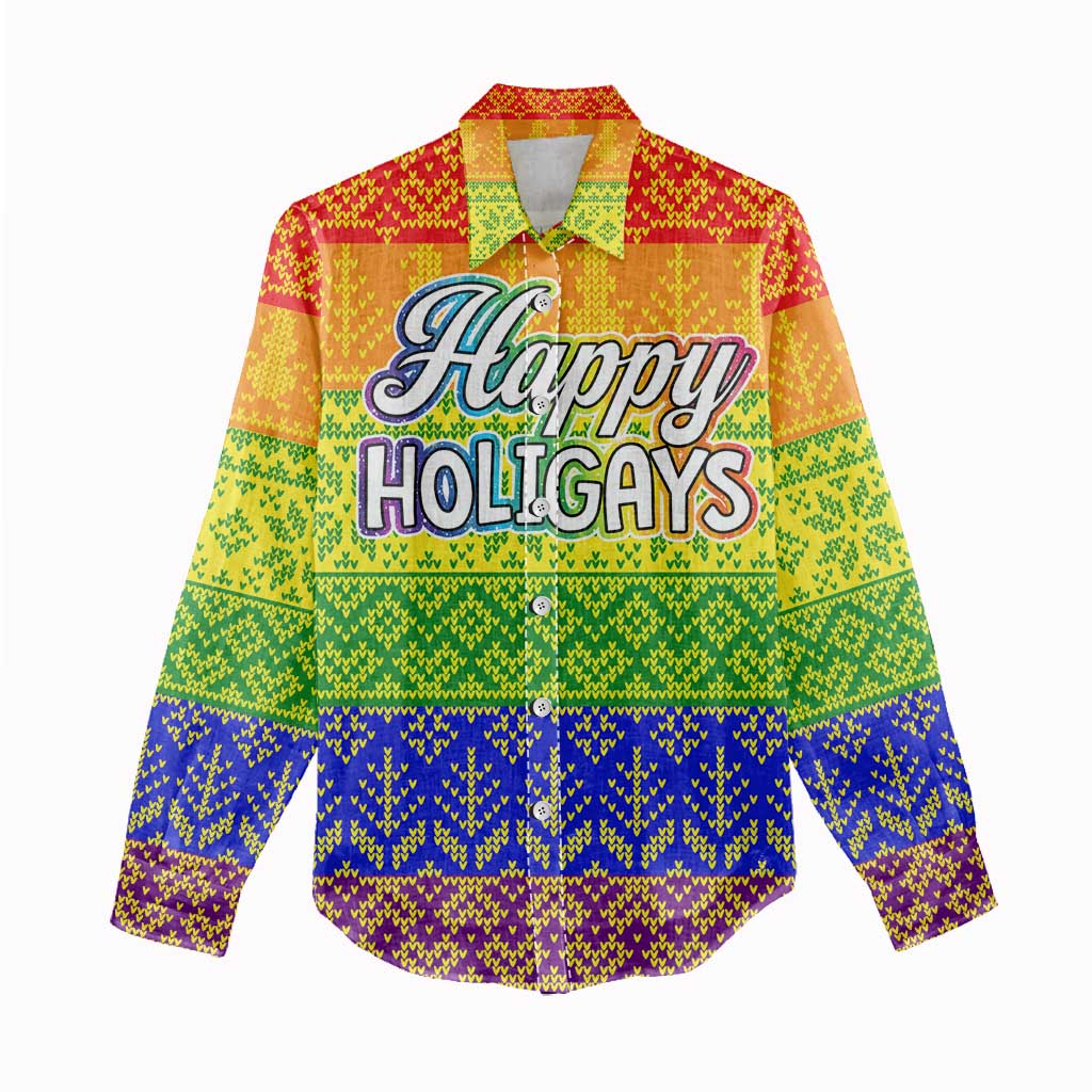 LGBT Gay Pride Happy Holigays Christmas Women Casual Shirt Xmas Holiday Patterns - Wonder Print Shop