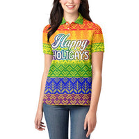 LGBT Gay Pride Happy Holigays Christmas Women Polo Shirt Xmas Holiday Patterns - Wonder Print Shop