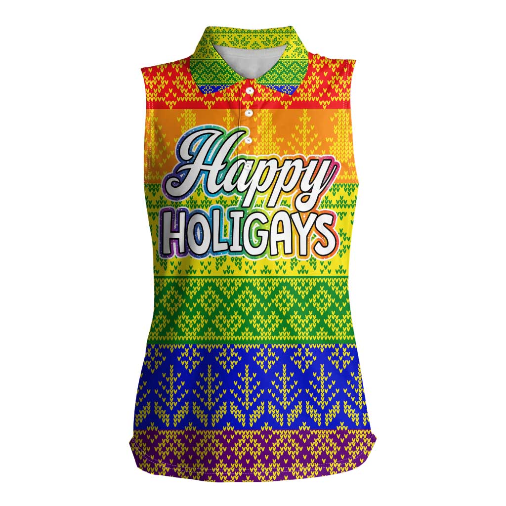 LGBT Gay Pride Happy Holigays Christmas Women Sleeveless Polo Shirt Xmas Holiday Patterns - Wonder Print Shop