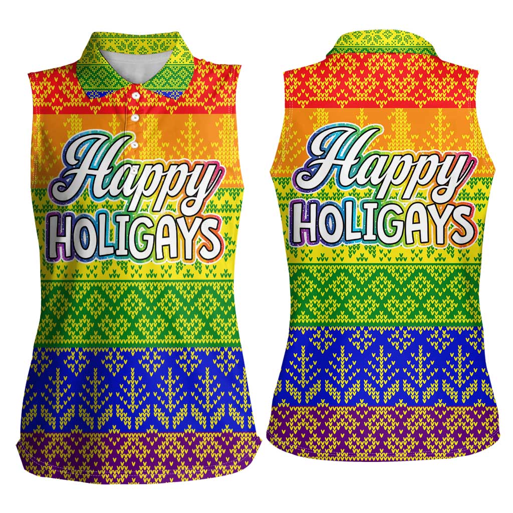 LGBT Gay Pride Happy Holigays Christmas Women Sleeveless Polo Shirt Xmas Holiday Patterns - Wonder Print Shop