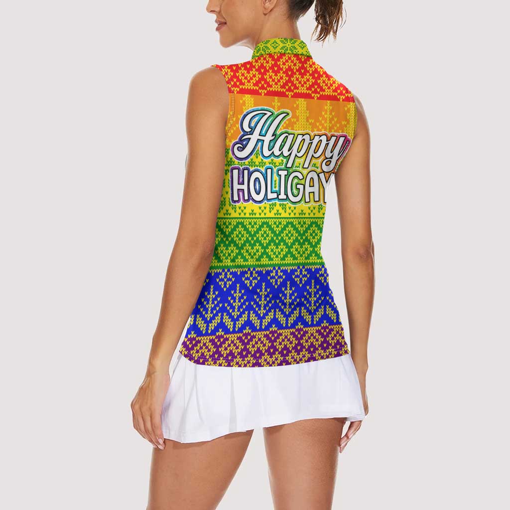 LGBT Gay Pride Happy Holigays Christmas Women Sleeveless Polo Shirt Xmas Holiday Patterns - Wonder Print Shop