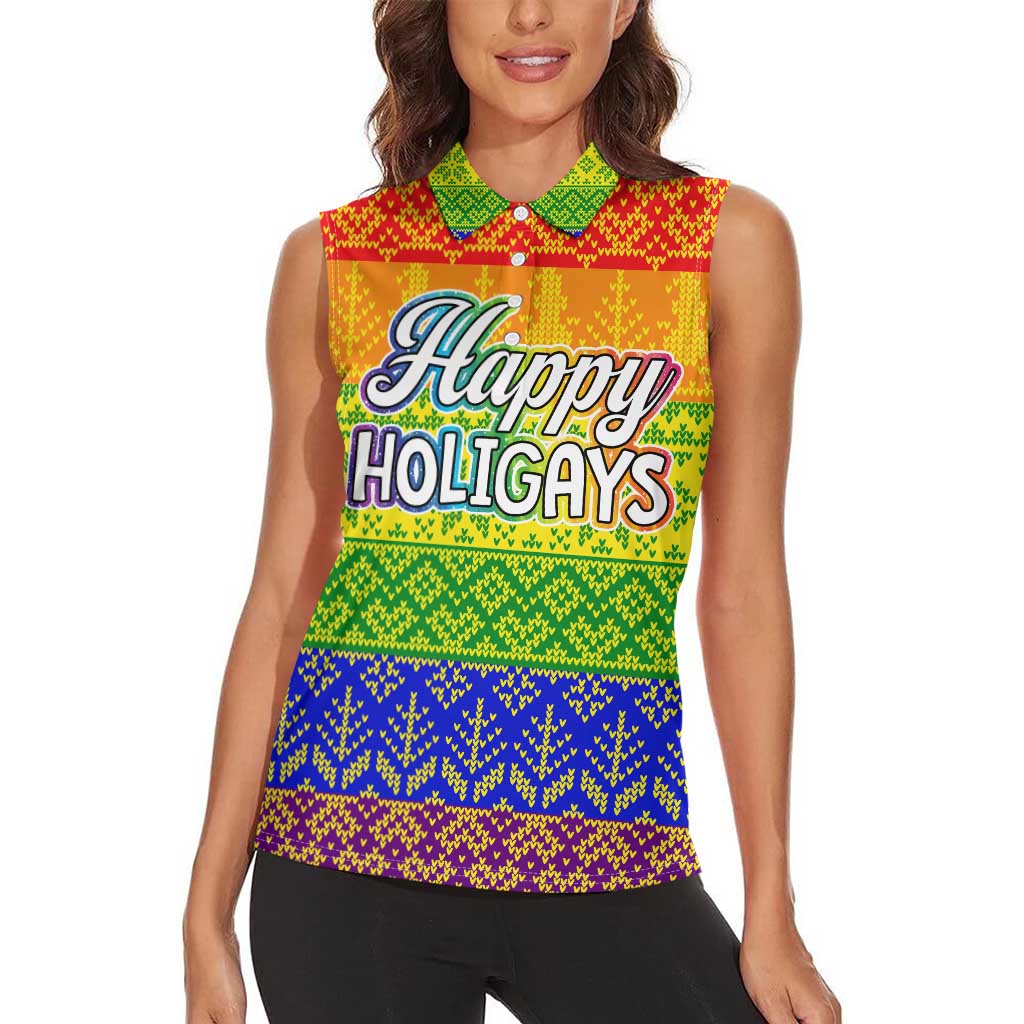 LGBT Gay Pride Happy Holigays Christmas Women Sleeveless Polo Shirt Xmas Holiday Patterns - Wonder Print Shop