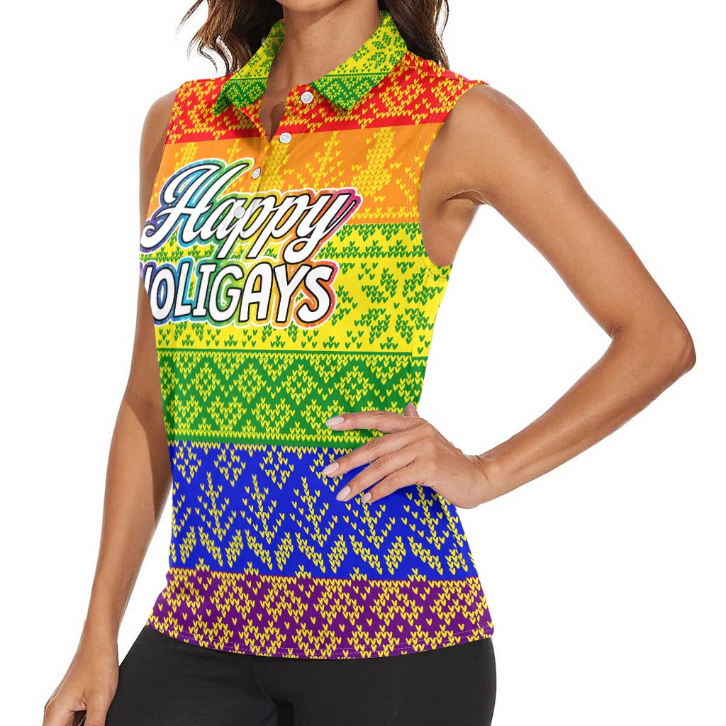 LGBT Gay Pride Happy Holigays Christmas Women Sleeveless Polo Shirt Xmas Holiday Patterns - Wonder Print Shop