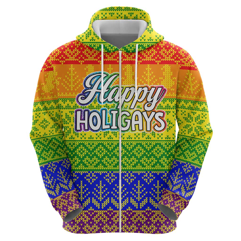 LGBT Gay Pride Happy Holigays Christmas Zip Hoodie Xmas Holiday Patterns - Wonder Print Shop