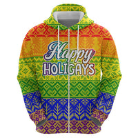 LGBT Gay Pride Happy Holigays Christmas Zip Hoodie Xmas Holiday Patterns - Wonder Print Shop