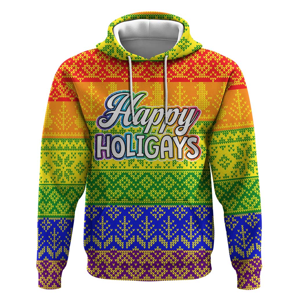 LGBT Gay Pride Happy Holigays Christmas Zip Hoodie Xmas Holiday Patterns - Wonder Print Shop