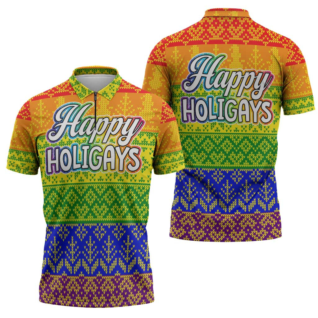 LGBT Gay Pride Happy Holigays Christmas Zipper Polo Shirt Xmas Holiday Patterns - Wonder Print Shop