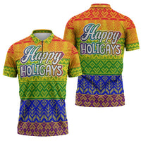 LGBT Gay Pride Happy Holigays Christmas Zipper Polo Shirt Xmas Holiday Patterns - Wonder Print Shop