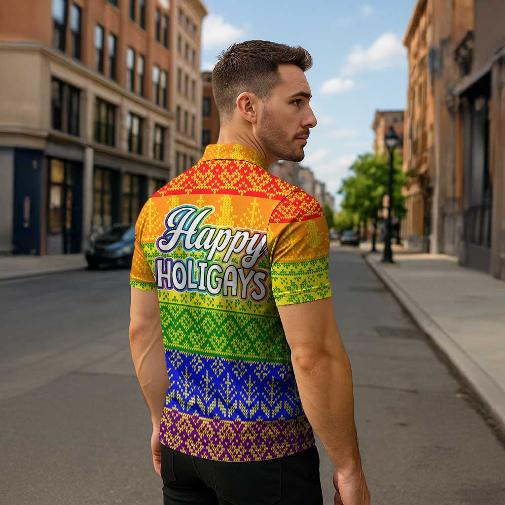LGBT Gay Pride Happy Holigays Christmas Zipper Polo Shirt Xmas Holiday Patterns - Wonder Print Shop