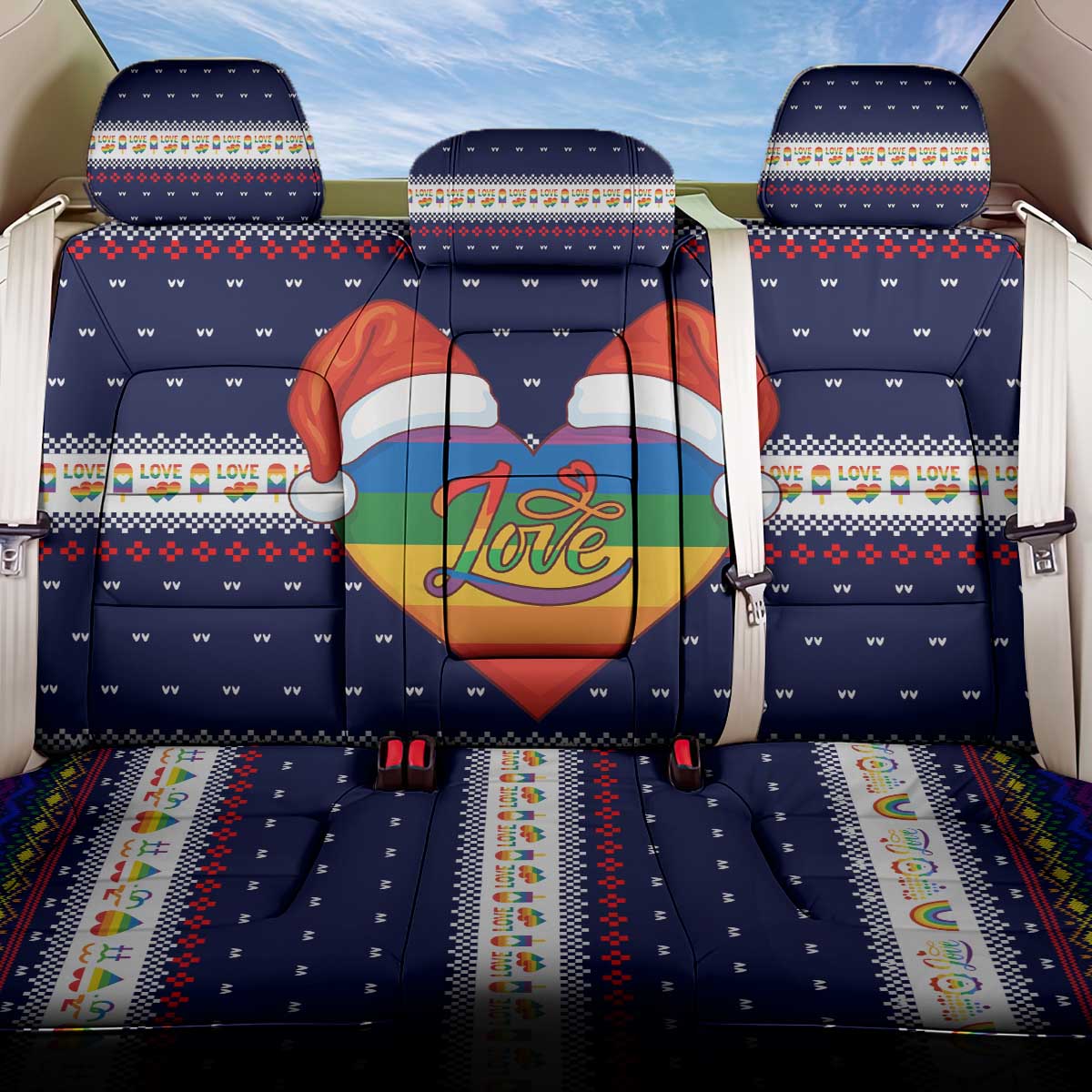 LGBT Heart Christmas Yall Christmas Back Car Seat Cover Xmas Holiday Patterns - Wonder Print Shop