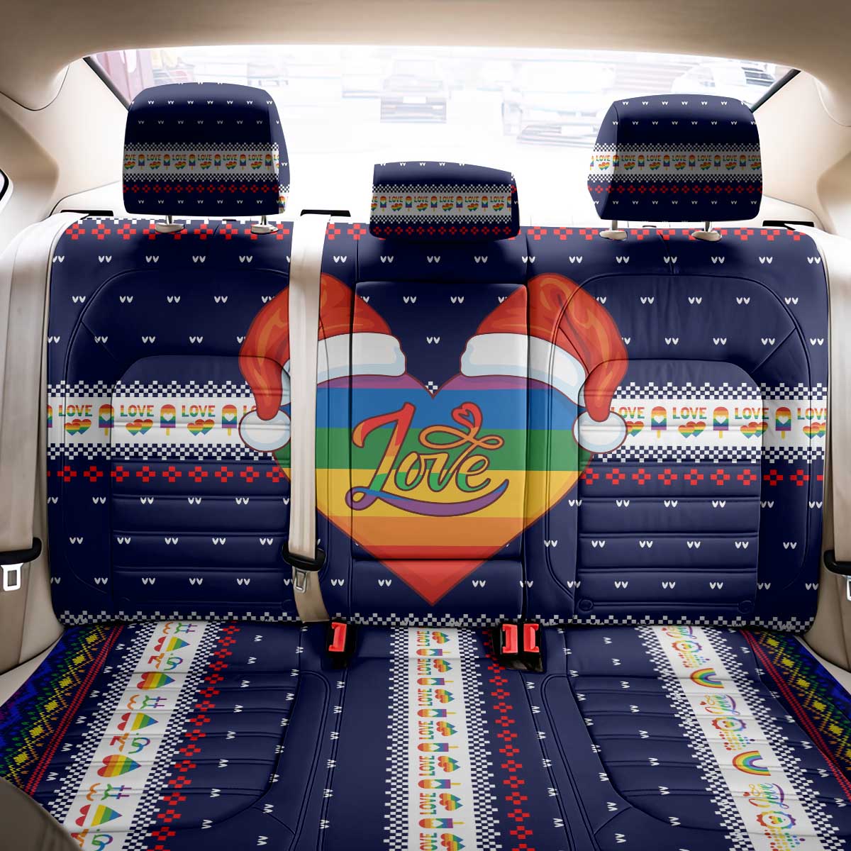 LGBT Heart Christmas Yall Christmas Back Car Seat Cover Xmas Holiday Patterns - Wonder Print Shop