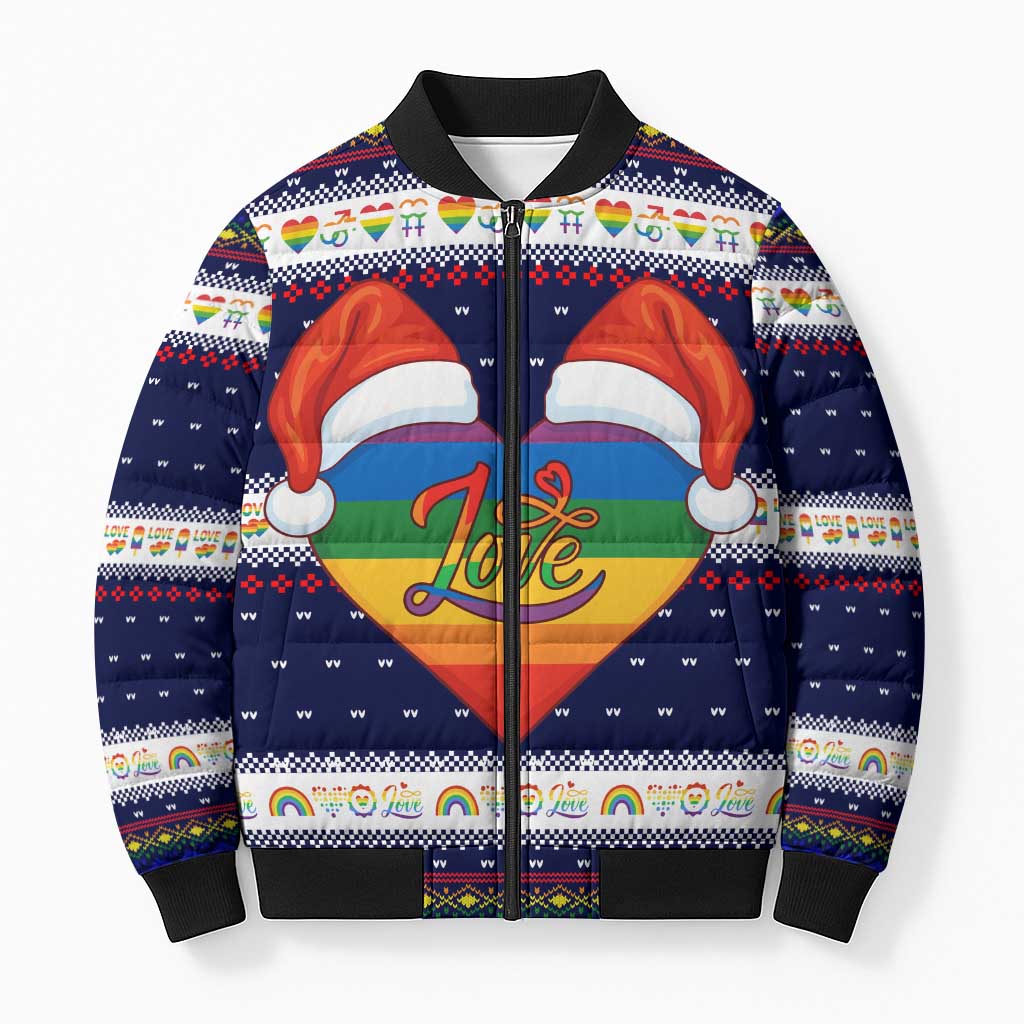LGBT Heart Christmas Yall Christmas Bomber Puffer Jacket Xmas Holiday Patterns - Wonder Print Shop