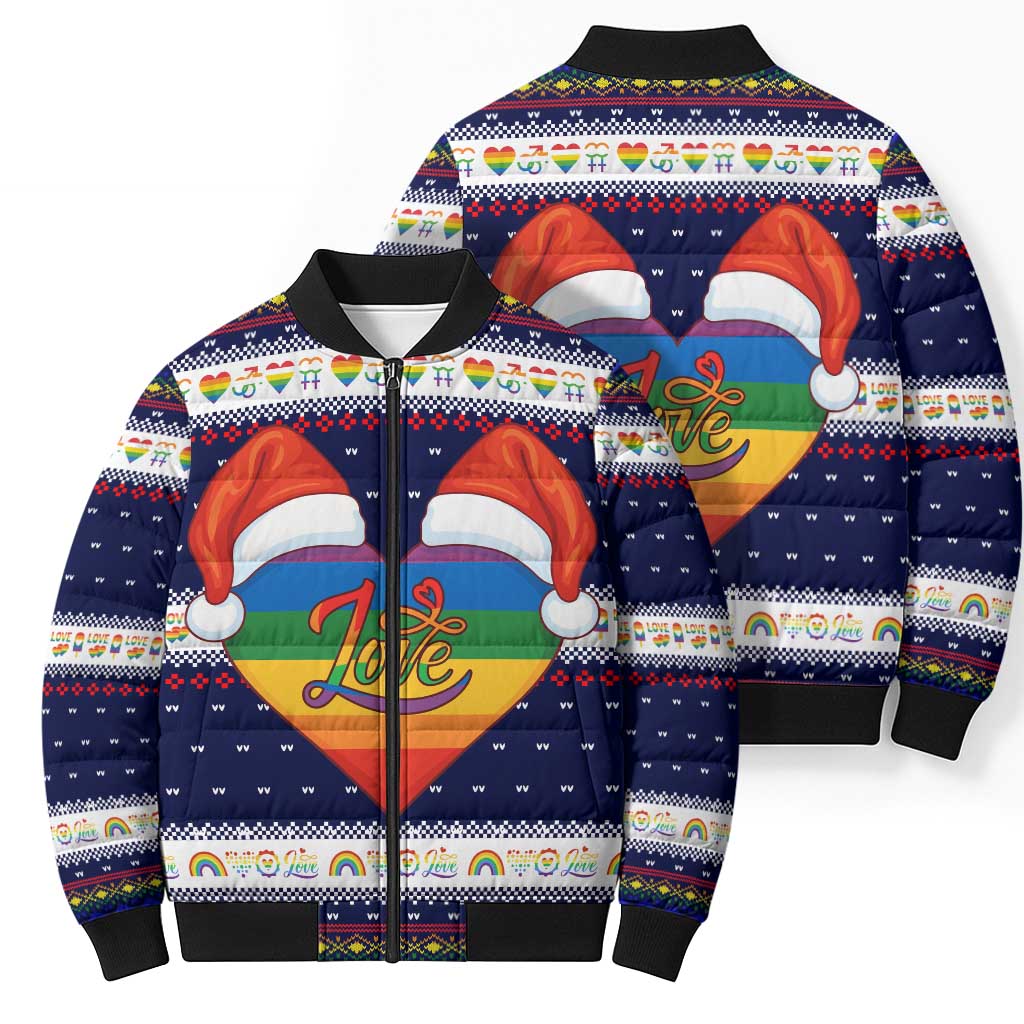 LGBT Heart Christmas Yall Christmas Bomber Puffer Jacket Xmas Holiday Patterns - Wonder Print Shop