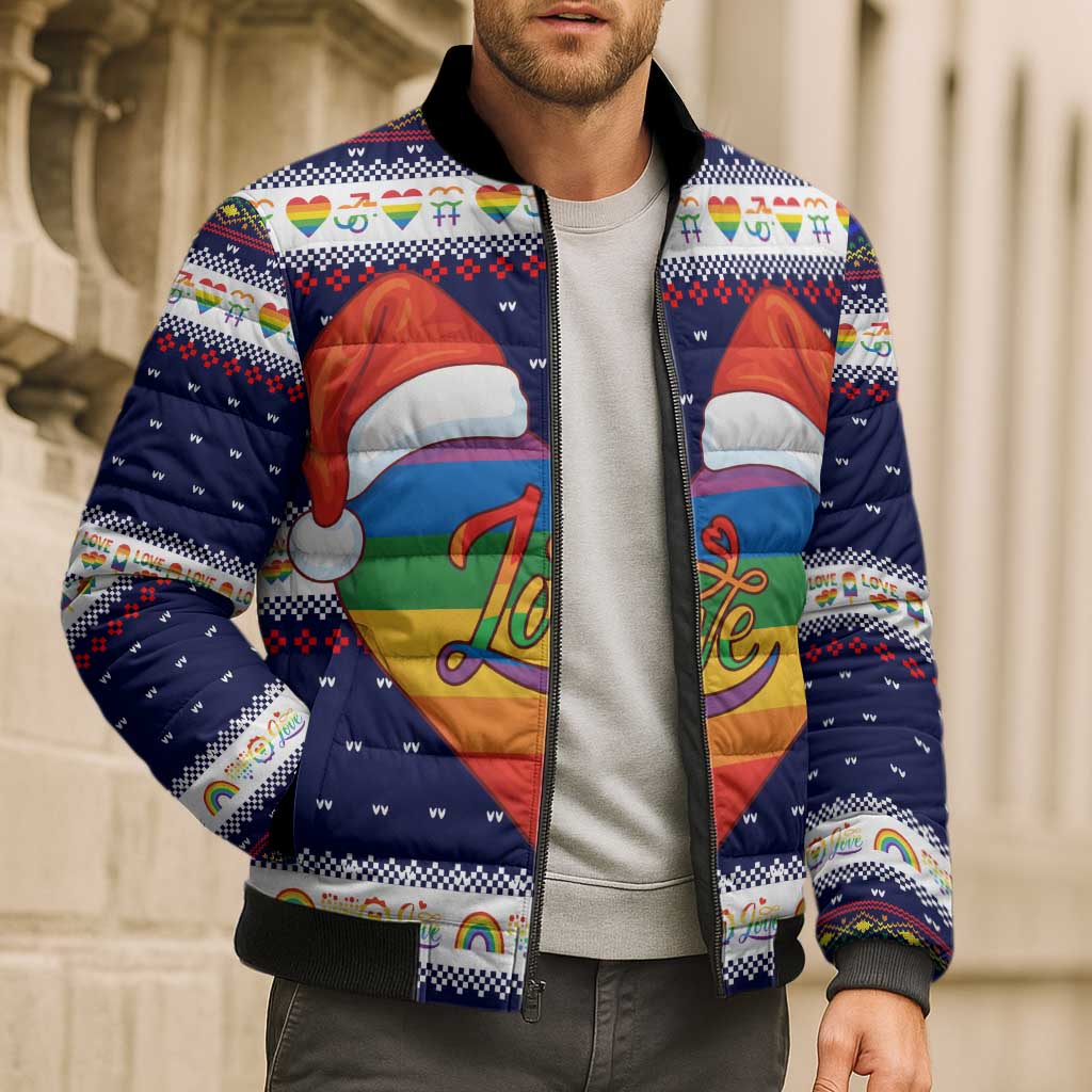 LGBT Heart Christmas Yall Christmas Bomber Puffer Jacket Xmas Holiday Patterns - Wonder Print Shop