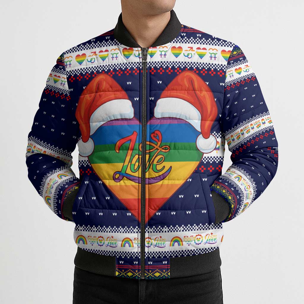 LGBT Heart Christmas Yall Christmas Bomber Puffer Jacket Xmas Holiday Patterns - Wonder Print Shop